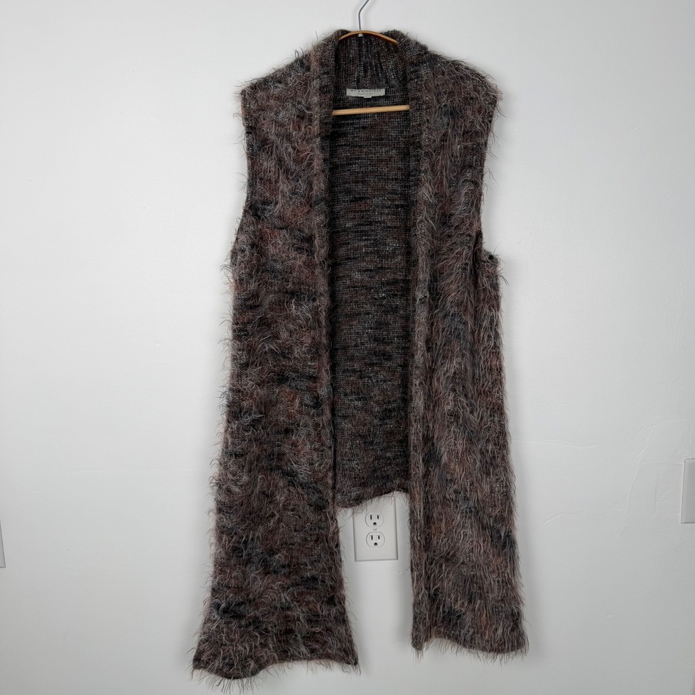 Bryn Walker Womens M Eyelash Knit Longline Vest Italian Fabric Made in USA Grey